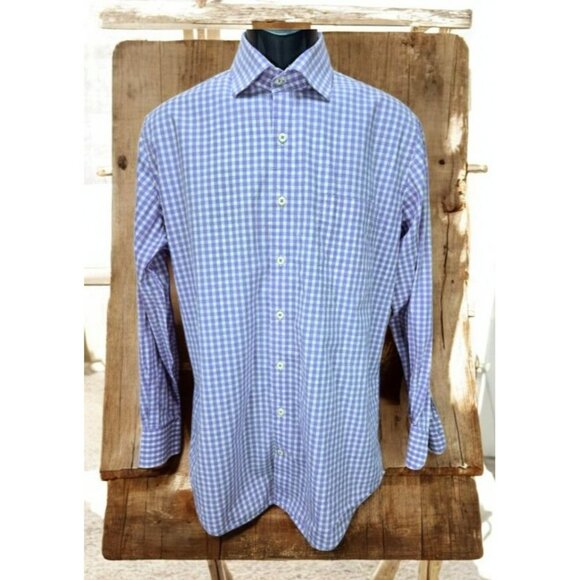 Peter Millar Classic Fit Button-Down Shirt Medium Purple Check - Picture 1 of 6